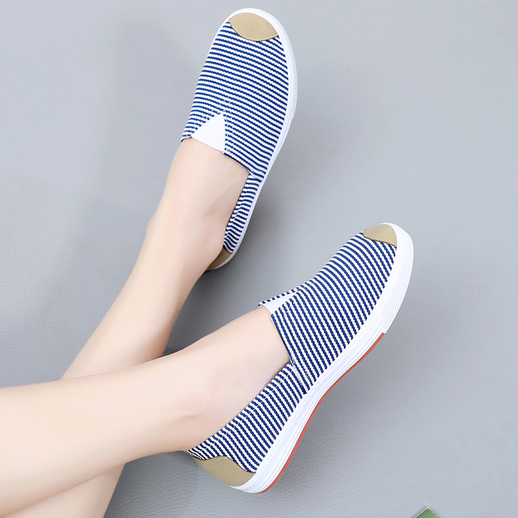 レディーススリッポン 縞模様柄軽量キャンバス地レディーススリッポン