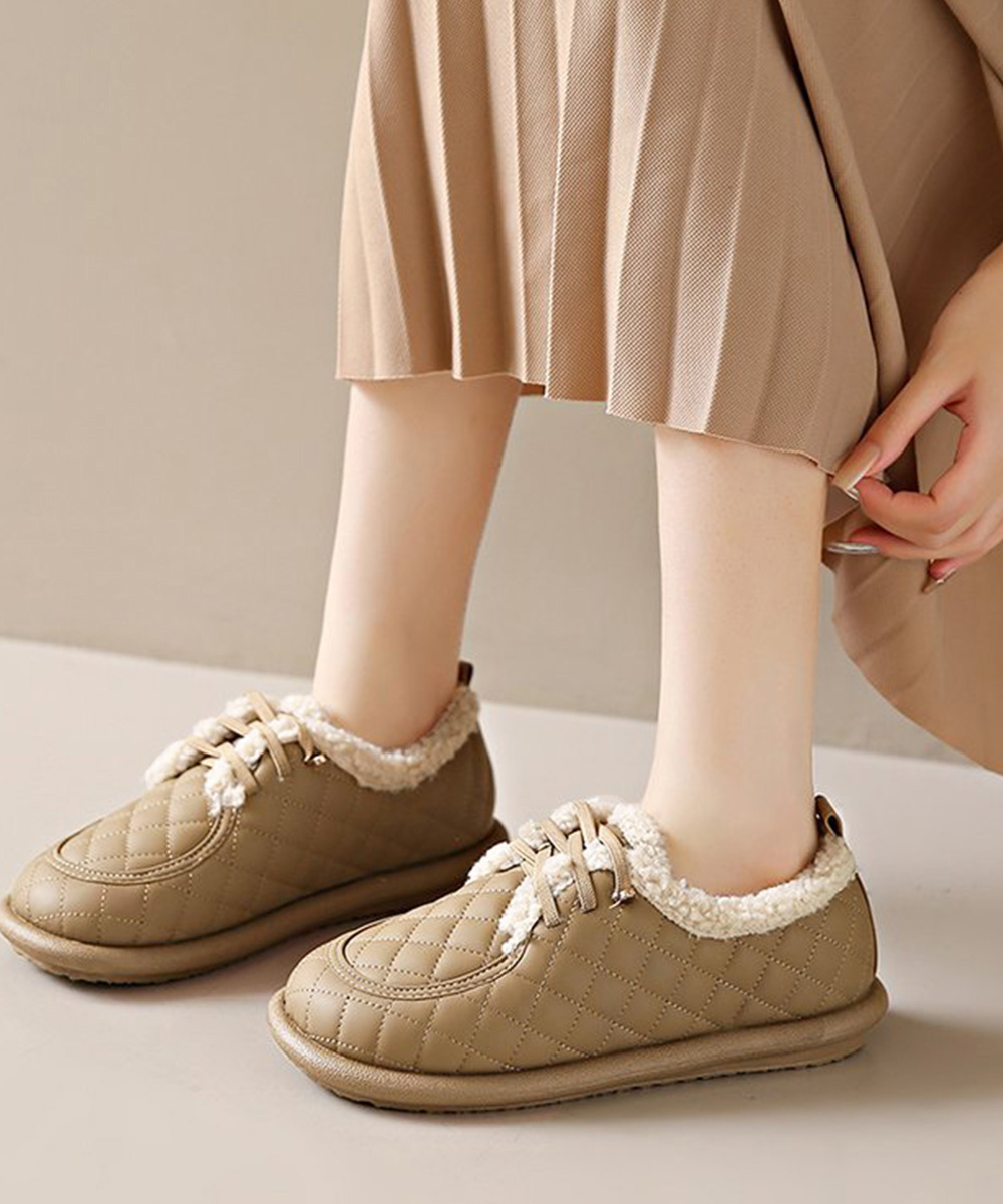 レディーススリッポン 幅広ふわもこ裏起毛モカシン防寒パンプス