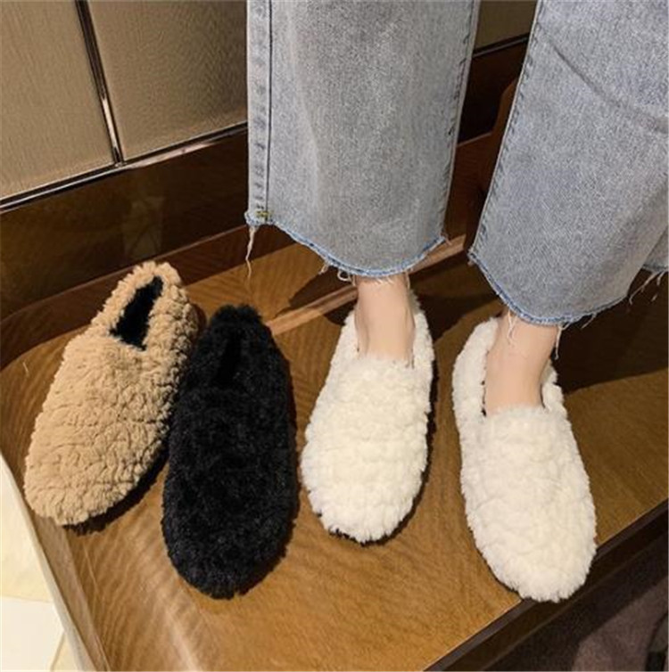 レディーススリッポン 幅広対応 ふわふわ裏起毛 厚底 もこもこスリッパ