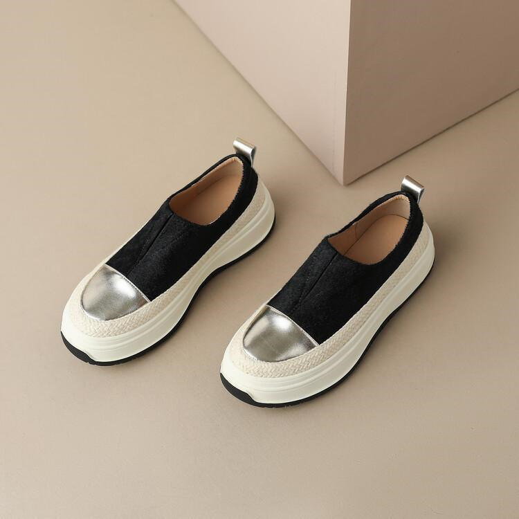 レディーススリッポン 厚底ヒョウ柄スリッポン 快適中ヒール レディース楽々靴