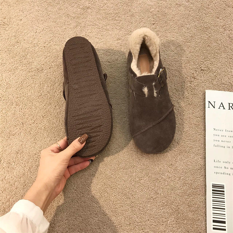 レディーススリッポン 裏起毛厚底スリッポン おしゃれベルト付きもこもこ靴