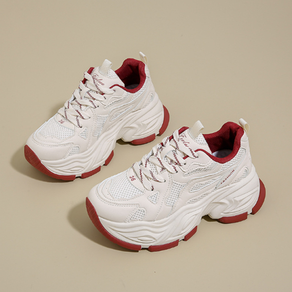 レディーススリッポン 二〇二五年新作 女性用網目厚底運動靴 紐履き美脚効果