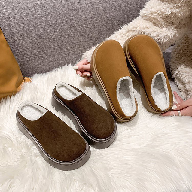 レディーススリッポン 新作厚底ムートン調裏ボアミュールレディース靴