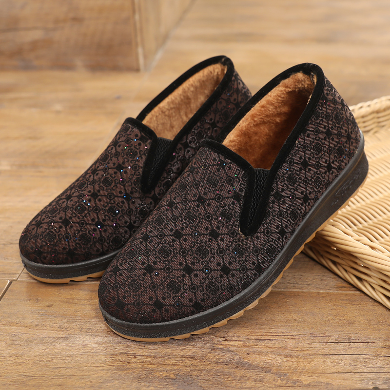 レディーススリッポン 花柄刺繍きらめきレース厚底スリッポン