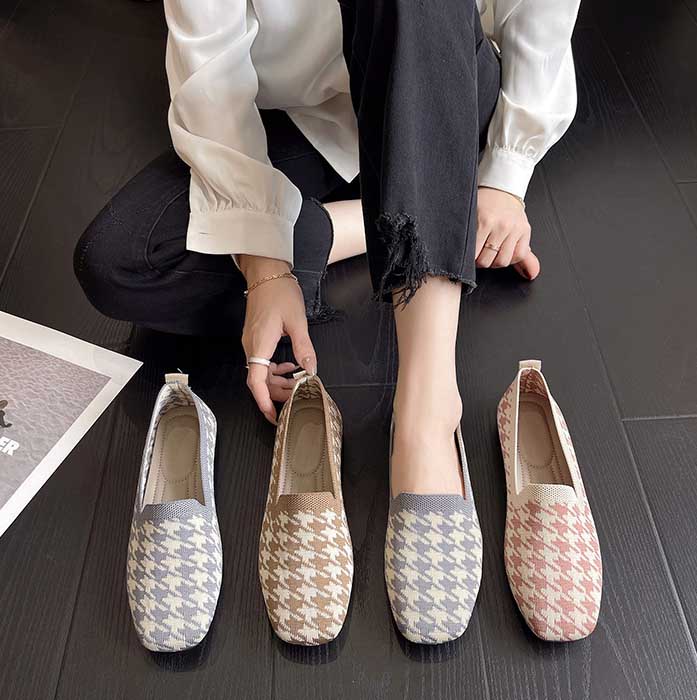 レディーススリッポン 幅広ソフト楽ちん千鳥格子柄室内履きパンプス