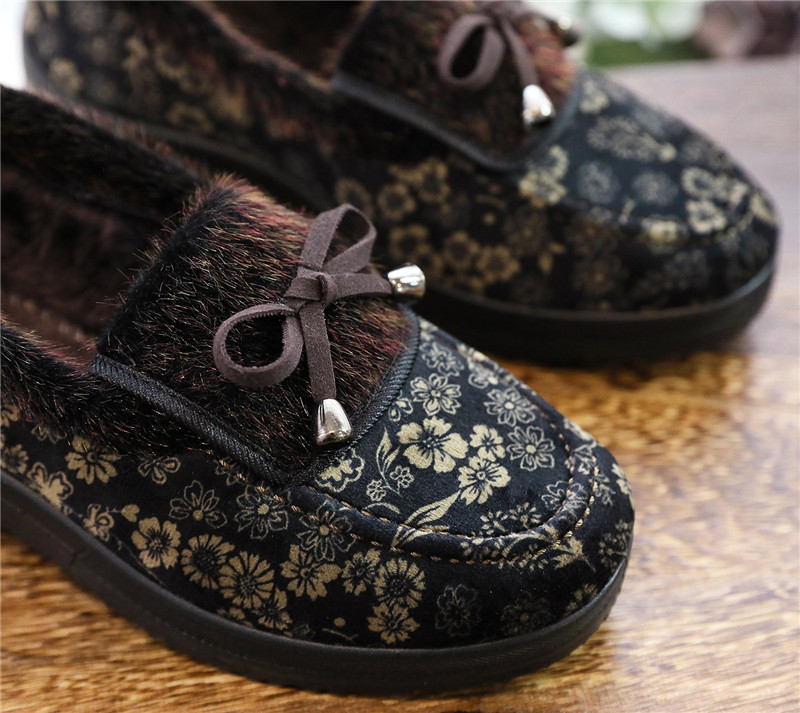 レディーススリッポン 和風花柄リボン付きレディーススリッポン