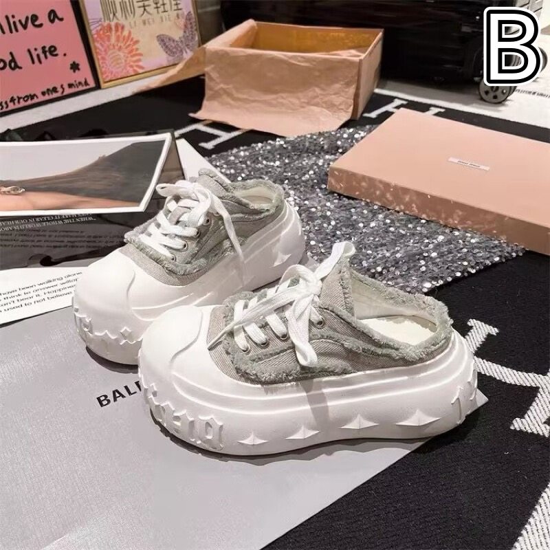 レディーススリッポン 厚底デニムサンダル レディース 編み上げミュール靴