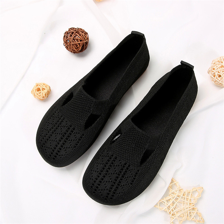 レディーススリッポン 幅広対応 編み込み丸型パンプス 春夏用平底靴