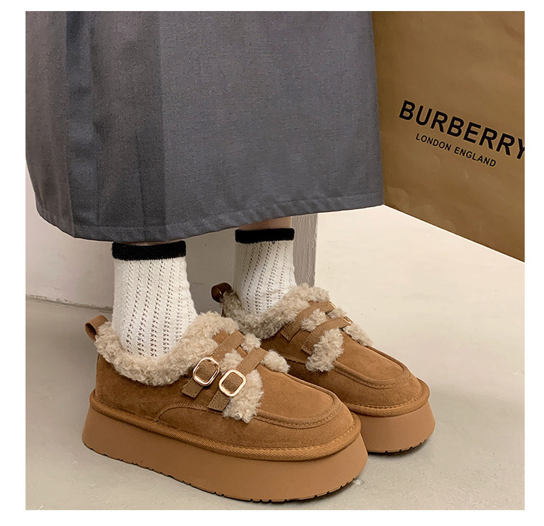 レディーススリッポン 裏起毛厚底もこもこ靴 防寒スリッポン