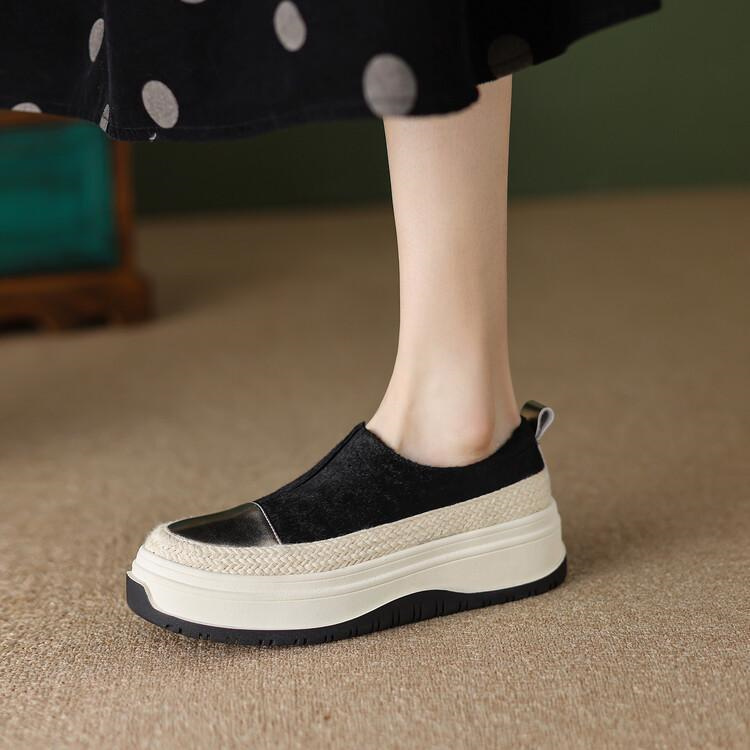 レディーススリッポン 厚底ヒョウ柄スリッポン 快適中ヒール レディース楽々靴