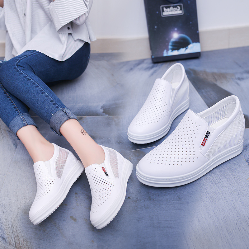 レディーススリッポン 春夏新作 厚底スニーカー 軽量通気性 美脚効果 レザー調