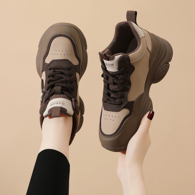 レディーススリッポン 厚底紐靴 美脚効果ボリュームソール レディース