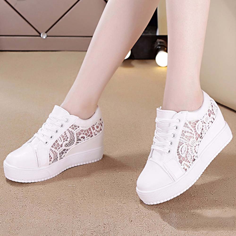 レディーススリッポン 厚底レース切り替えインヒール運動靴 女性用