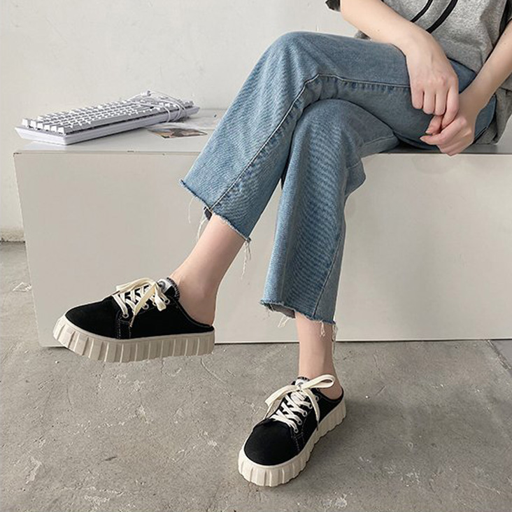 レディーススリッポン 厚底ミュール運動靴 デイリー美脚ベーシック白色靴