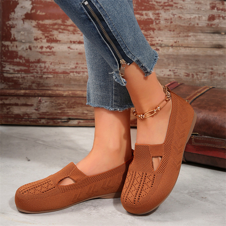 レディーススリッポン 幅広対応 編み込み丸型パンプス 春夏用平底靴