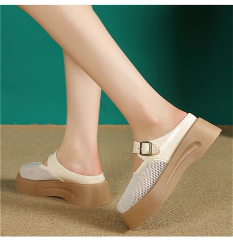 レディーススリッポン 厚底メッシュサンダル ストラップ付き通気性抜群