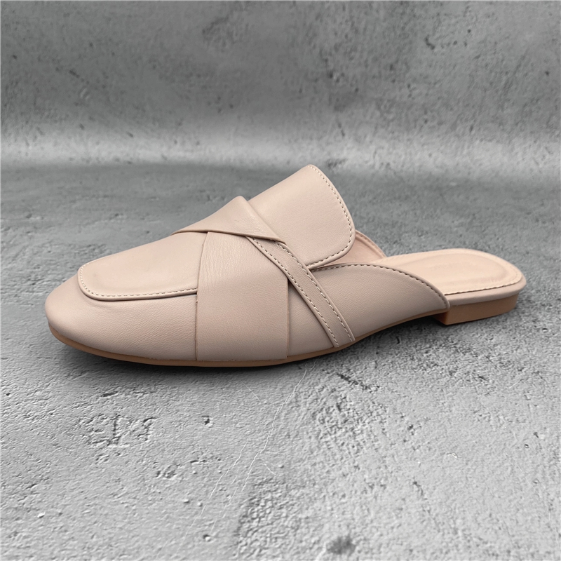 レディーススリッポン 本革クロスストラップ幅広レディーススリッポン