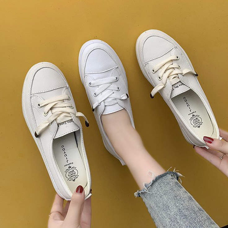 レディーススリッポン 厚底ベーシック靴紐スニーカー 美脚ホワイト