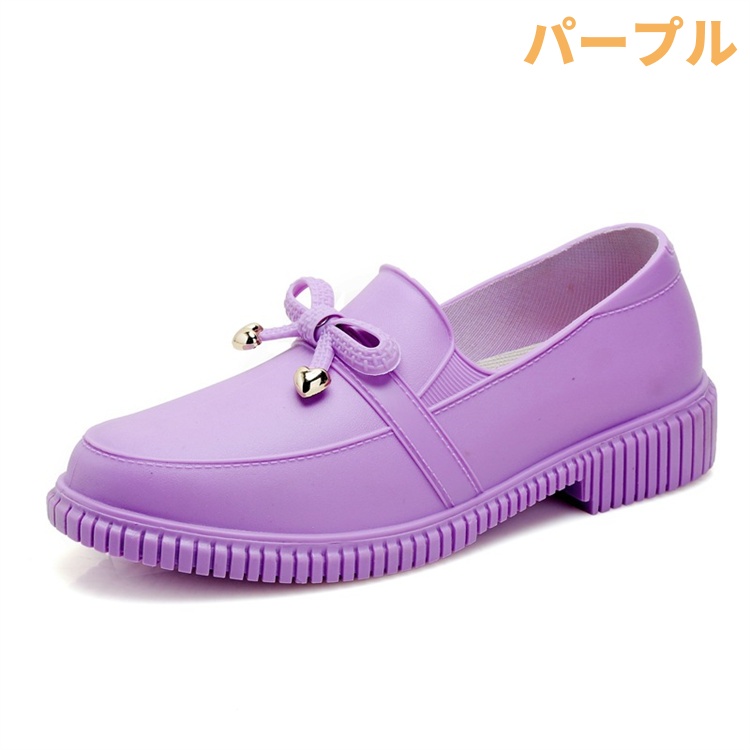 防水仕様レディーススリッポン滑り止め雨靴リボン付きゴム靴