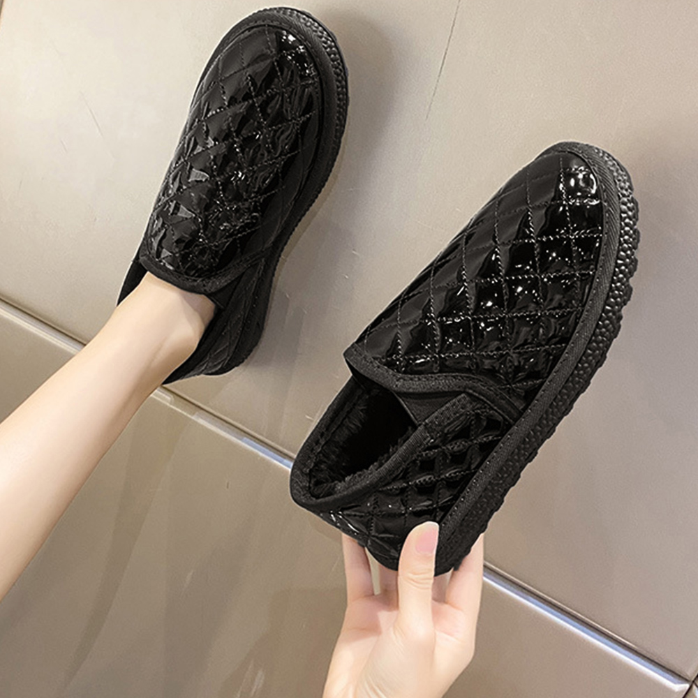 レディーススリッポン 幅広ムートンパンプス裏ボア防寒モカシン