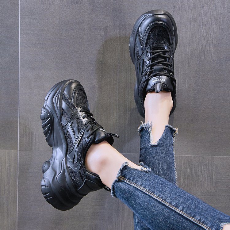 レディーススリッポン ツイード生地厚底紐靴レディース運動靴美脚効果