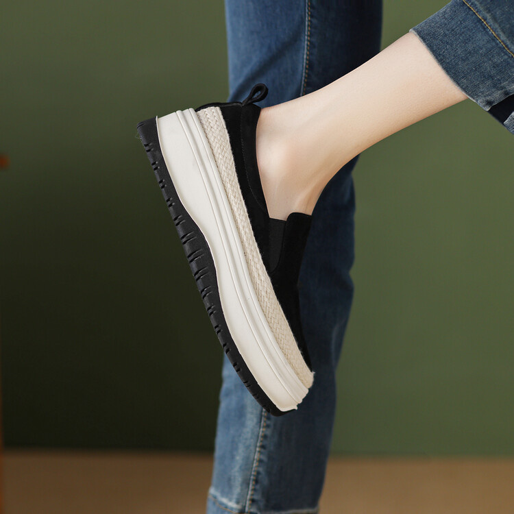 レディーススリッポン 厚底パンプス 本革 歩きやすい春の新作楽福靴