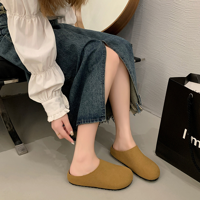 レディーススリッポン 幅広対応 秋冬新作 レディース ラウンドトゥ ぺたんこスリッポンサンダル