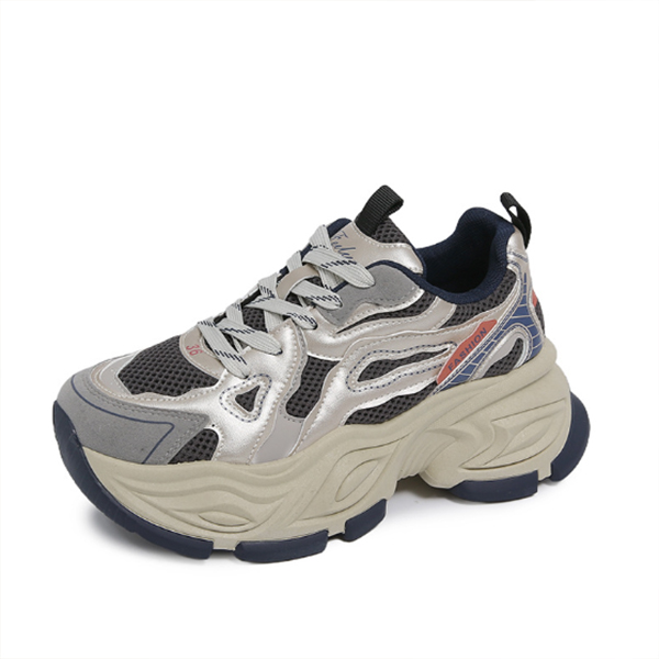 レディーススリッポン 二〇二五年新作 女性用網目厚底運動靴 紐履き美脚効果