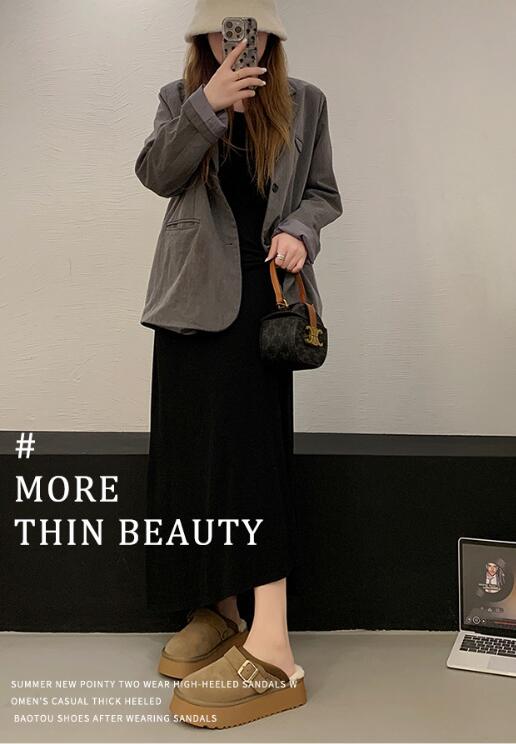 レディーススリッポン あったか厚底サボシューズ ボア付き防寒靴