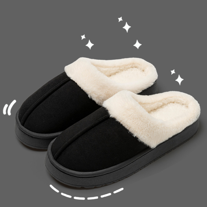 レディーススリッポン 幅広対応 人工毛皮裏ボア厚底サンダル 秋冬女性用スリッパ