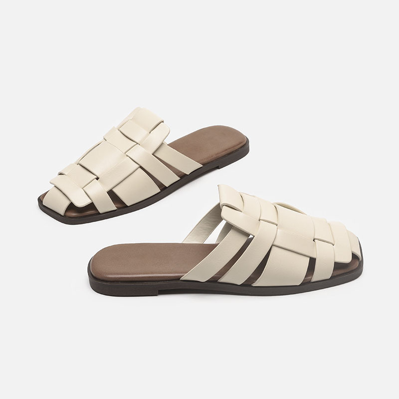 レディーススリッポン 夏新作 幅広 編み込み サンダル 歩きやすい 平底 履きやすい