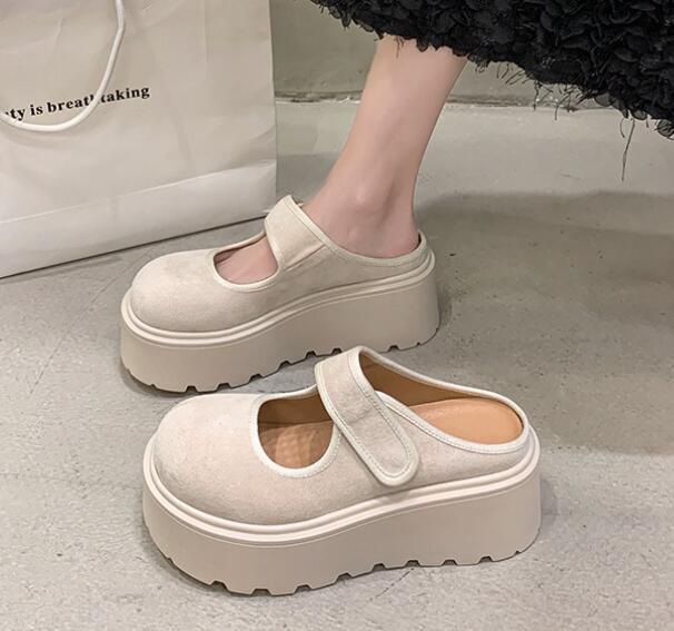 レディーススリッポン 厚底ベルクロストラップ靴 女性用つっかけサンダル