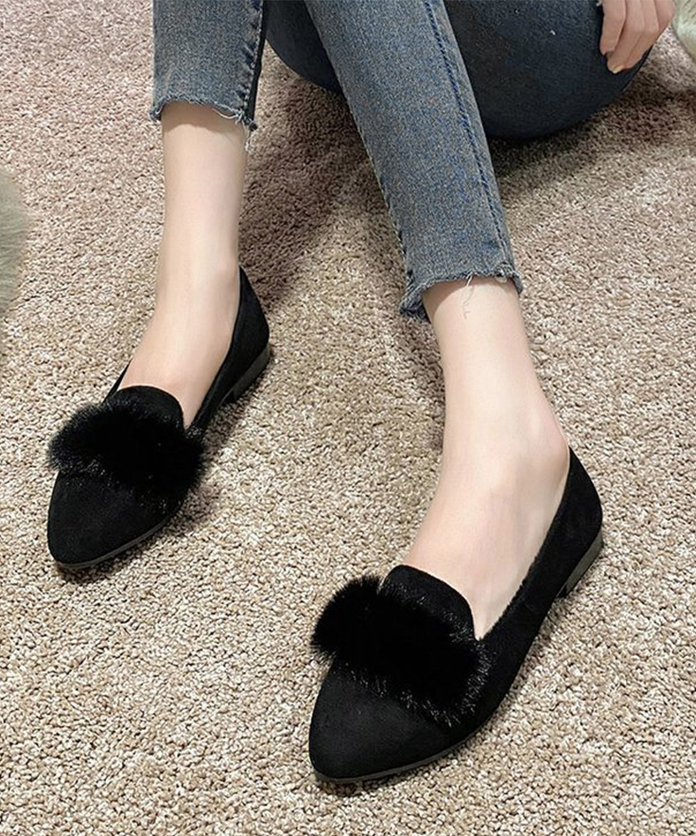 レディーススリッポン ファー付きポインテッドトゥスリッポン