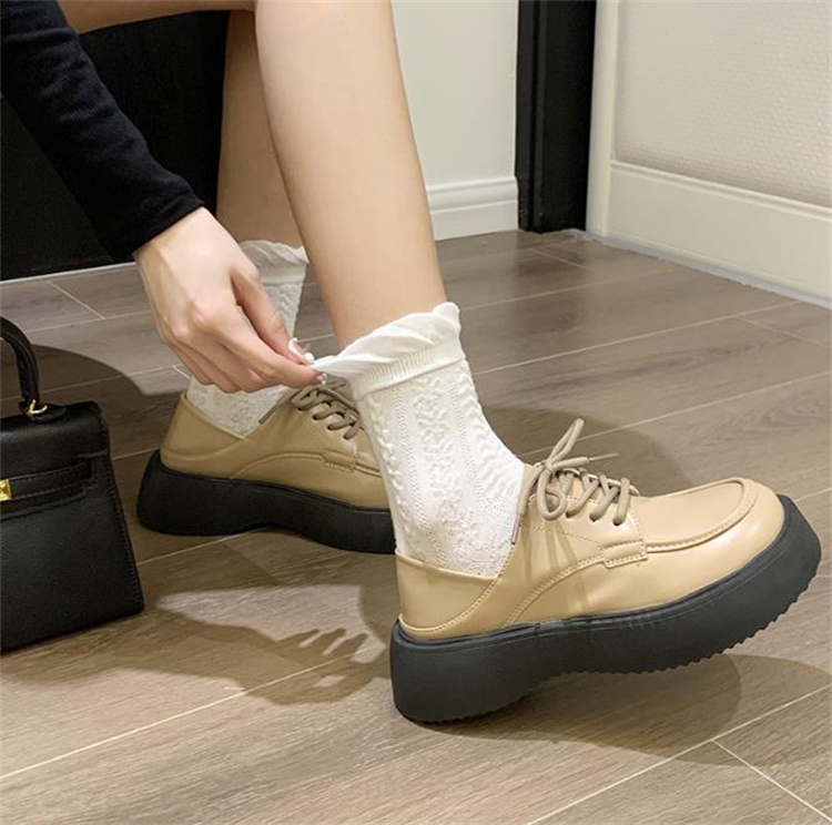 レディーススリッポン 厚底革靴 復古風 歩きやすい紐付き 大きいサイズ対応