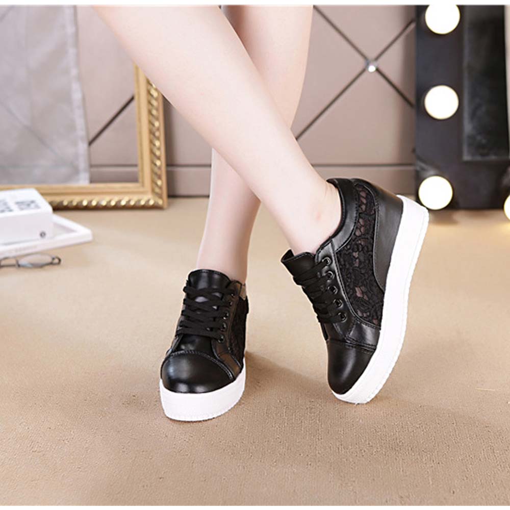 レディーススリッポン 厚底レース切り替えインヒール運動靴 女性用