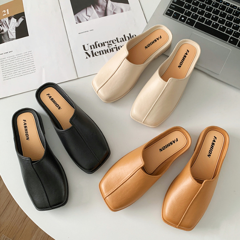 レディーススリッポン 幅広ミュール かかとなし フラット 室内外兼用履き