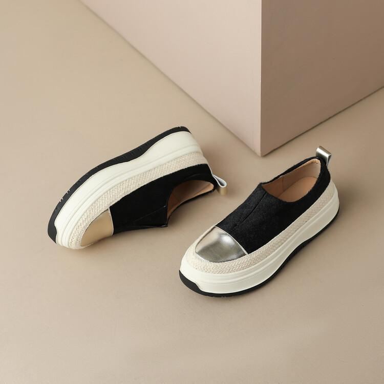 レディーススリッポン 厚底ヒョウ柄スリッポン 快適中ヒール レディース楽々靴