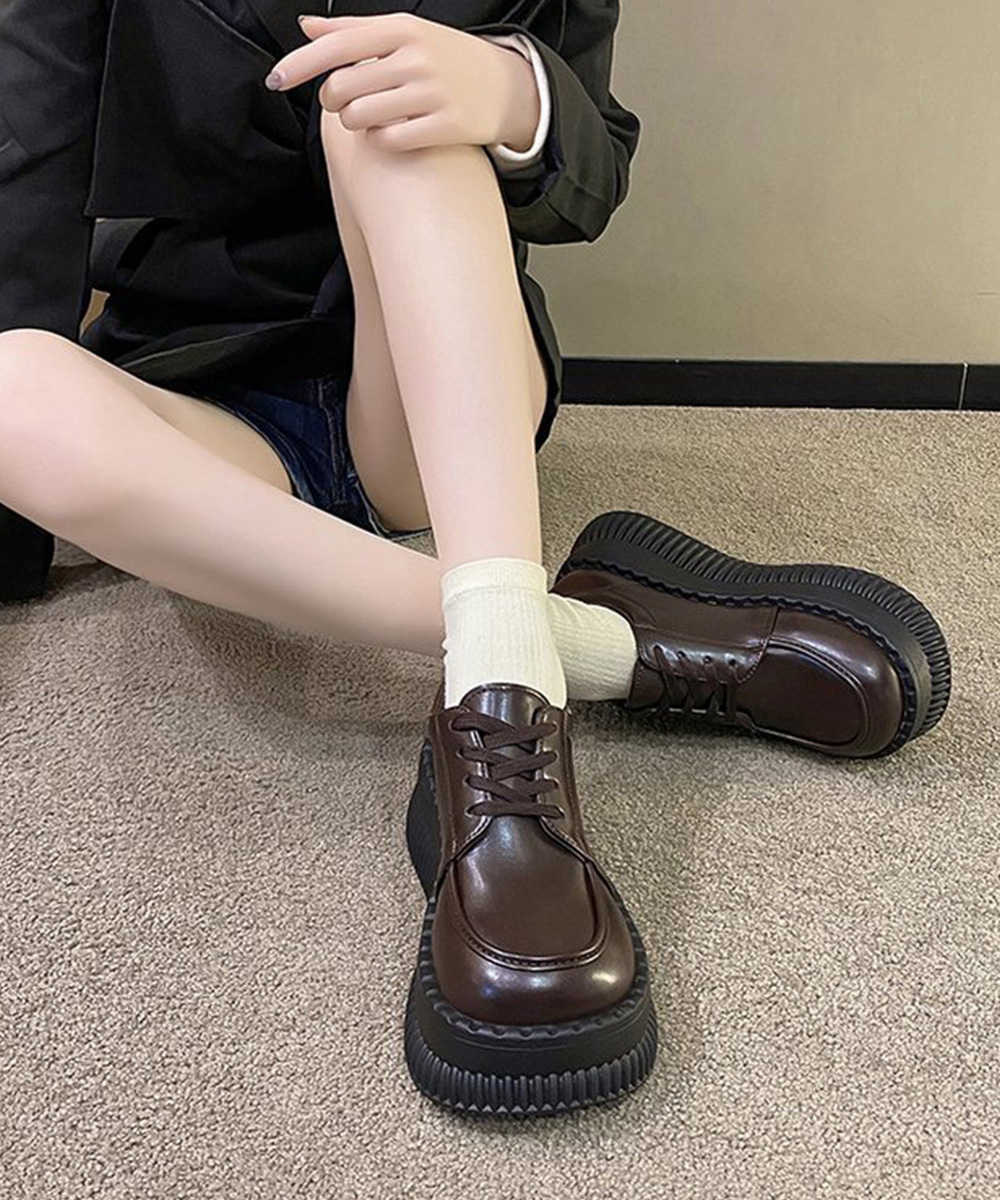 レディーススリッポン 厚底レースアップ韓国風ローファー靴