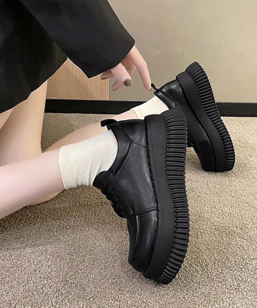 レディーススリッポン 厚底レースアップ韓国風ローファー靴