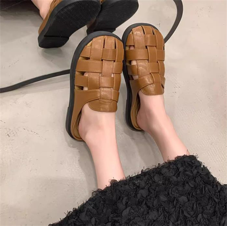 レディーススリッポン 幅広編み込み平底サンダル 妊婦も履きやすいこなれ感スリッポン