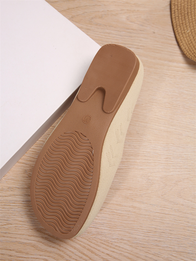 レディーススリッポン 幅広対応 編み込み丸型パンプス 春夏用平底靴