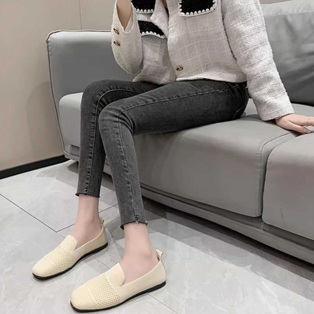 レディーススリッポン 通気性メッシュ厚底スリッポン軽量パンプス