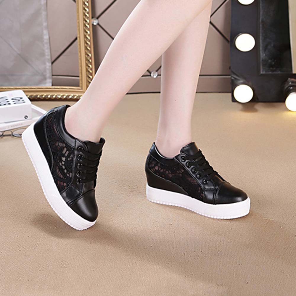 レディーススリッポン 厚底レース切り替えインヒール運動靴 女性用