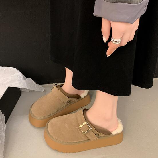 レディーススリッポン あったか厚底サボシューズ ボア付き防寒靴