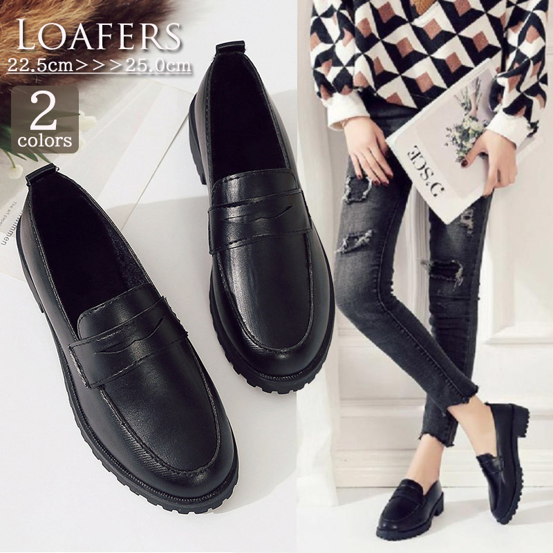 レディーススリッポン レディース ローファー スリッポン 黒 革調 ローヒール