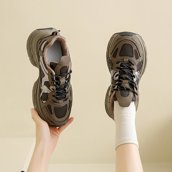 レディーススリッポン ２０２５新作レディース厚底網目紐靴運動靴美脚効果