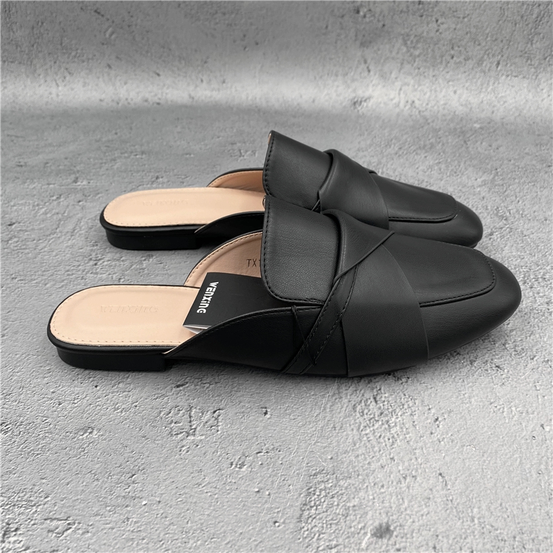 レディーススリッポン 本革クロスストラップ幅広レディーススリッポン