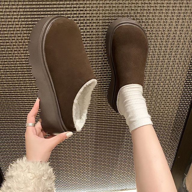 レディーススリッポン 新作厚底ムートン調裏ボアミュールレディース靴