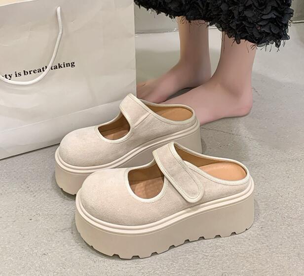 レディーススリッポン 厚底ベルクロストラップ靴 女性用つっかけサンダル