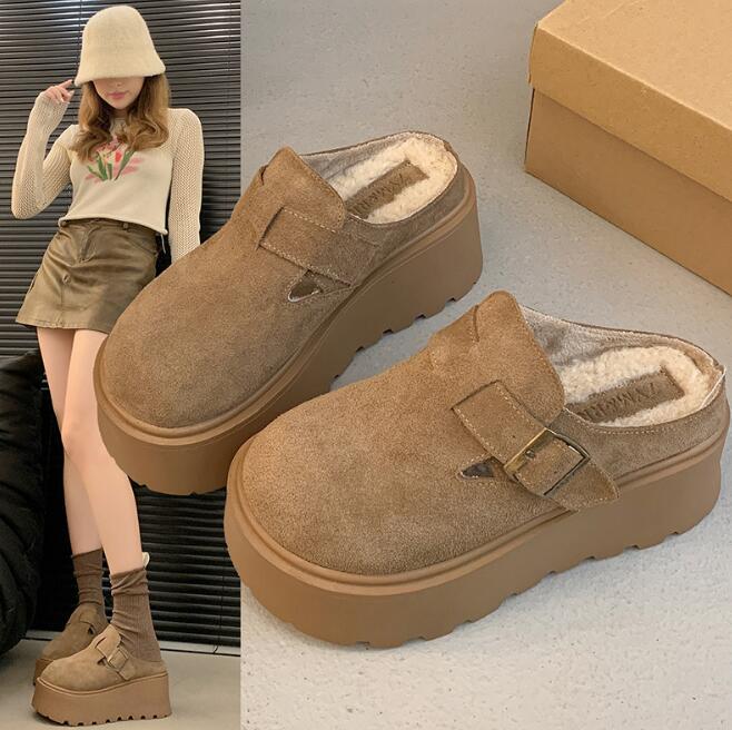 レディーススリッポン レディース厚底保温シューズ★3色展開
